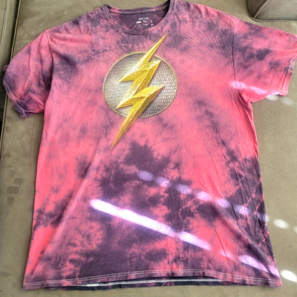 Justice League Men T-Shirt 2XL Red Tie Dye The Flash Symbol Short Sleeve Tee - Picture 1 of 4